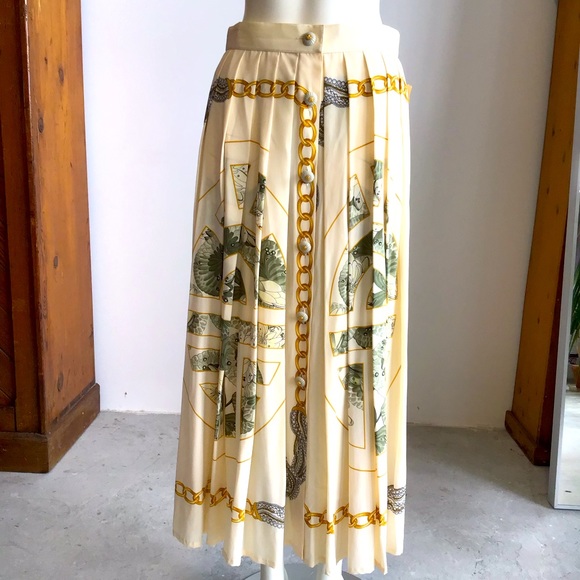 Vintage LOUIS FERAUD PLEATED SCARF PRINT SKIRT SIZE 8 - Picture 1 of 9
